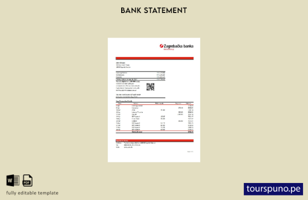 listo para imprimir plantilla de Excel de extracto bancario de Croacia Zagrebačk